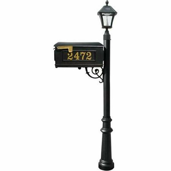 Lewiston Mailbox Post System with Fluted Base & Bayview Solar Lamp Black LMCV-800-SL-BL